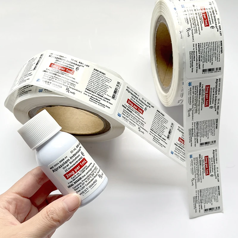 Customized Logo Printed Sticky Adhesive Medical Pill Bottles Label Vaccine Pharmaceuitical Label Sticker Roll