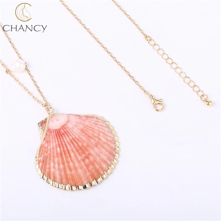 Hot sale natural sea shell necklace with natural pearl 14k gold plated necklace for woman or girl