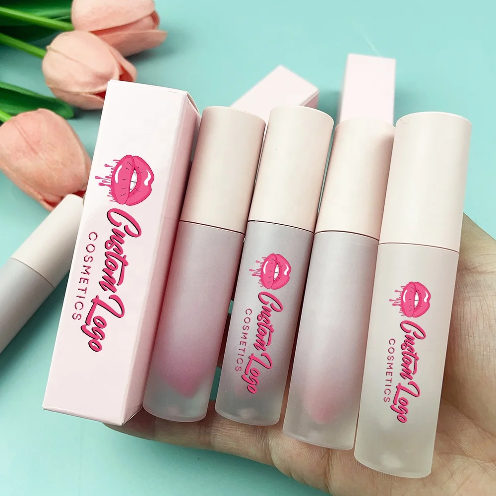 print your Logo Waterproof matte Lipgloss  Colors Shimmer High Quality Vegan Glossy pink tube   Lip Gloss