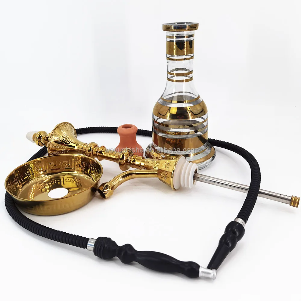 Arab Hookah for bar Lounge Text Bottle Striped Combination All Golden Bottle Zinc Alloy Shisha