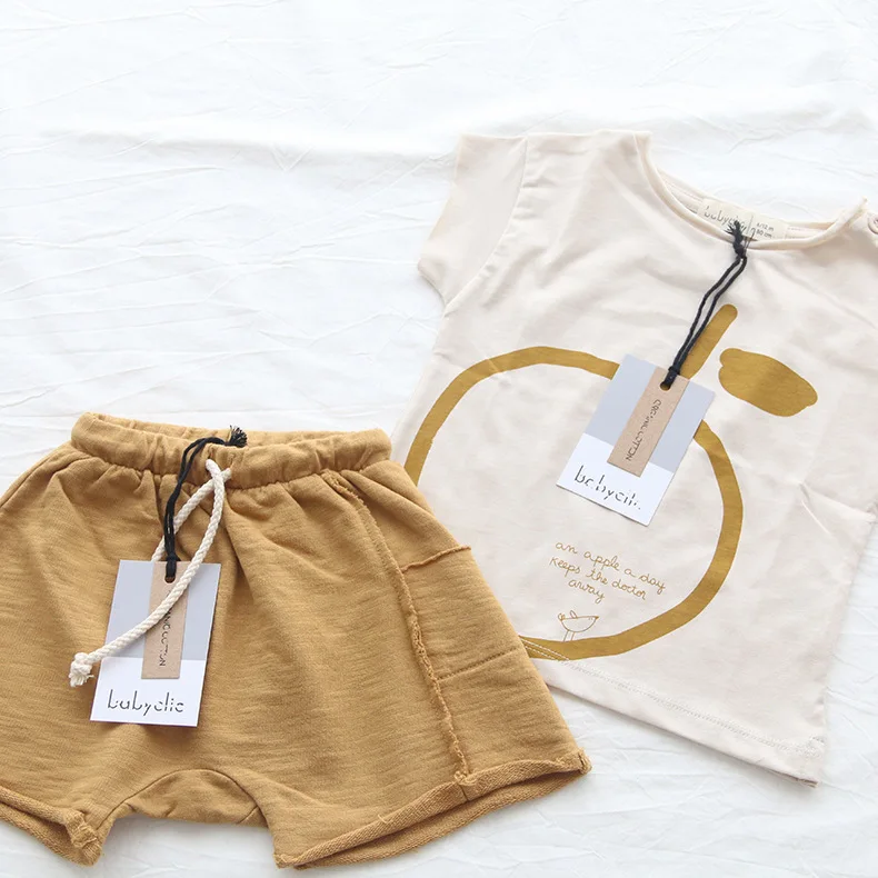 Baby Boys and Girls Summer Clothes 100% Cotton Fabric Short Sleeve Cartoon T-shirt+Short Pants Cotton Suits