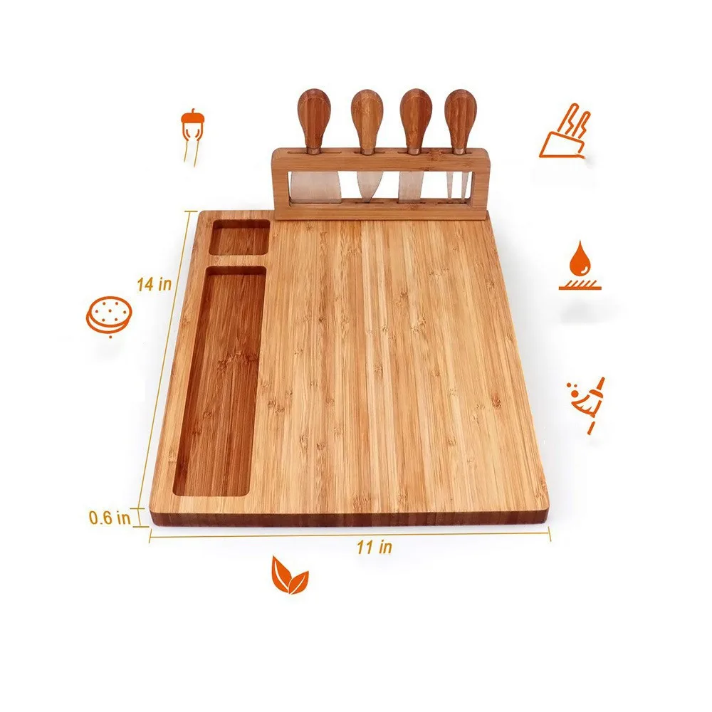 2021 High Quality Natural Storage Box Round Wholesale Ceramic Bamboo Cheese Board And Knife Set Decor Tray