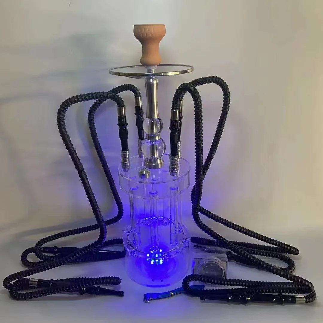 Four pipe Gatling acrylic Arabian shisha with colors light bar KTV hookah set