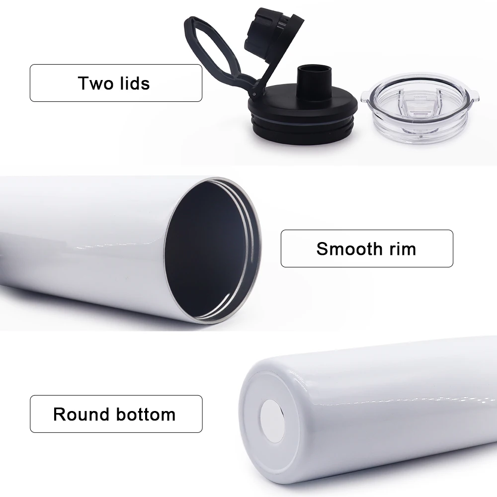 new design 20oz stainless steel cup white sublimation sport tumbler with 2 lids to drink wholesale