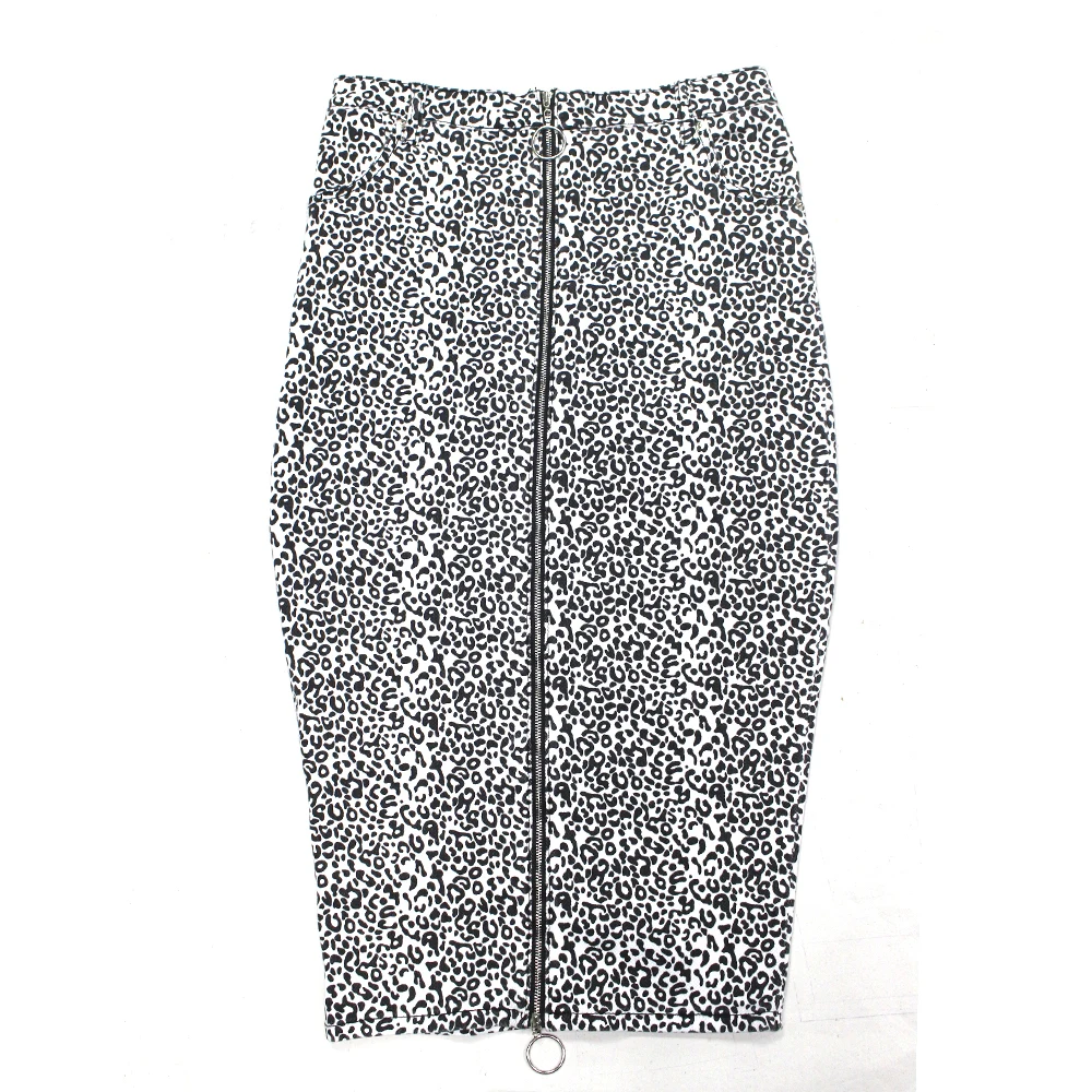 Women slim short skirts printed zipper design pencil jean skirt