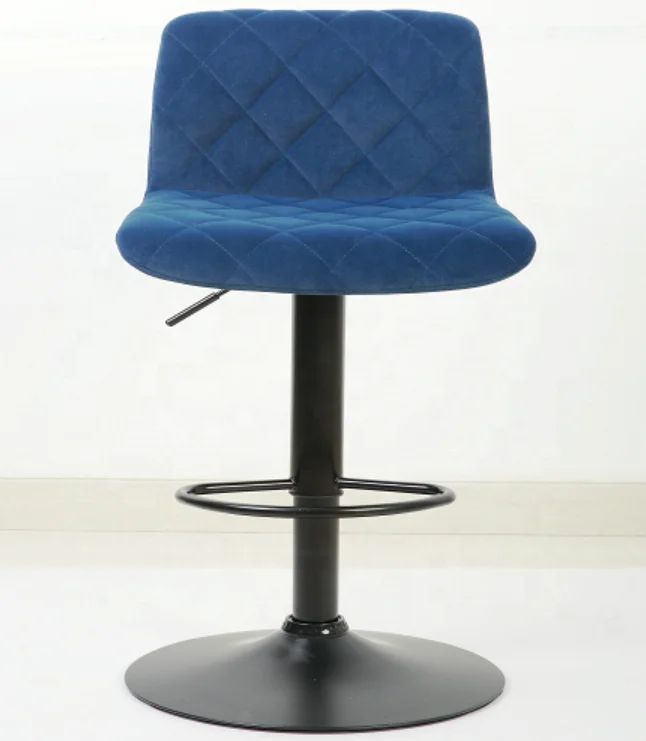 Adjustable height swivel metal frame velvet fabric bar stools chairs for kitchen