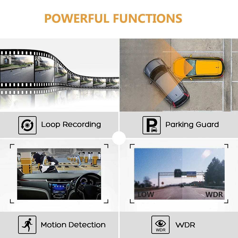 Car DVR Black Box 1080P+1080P HD dual recording rearview mirror reversing image and two cameras tripple lens car dash cam