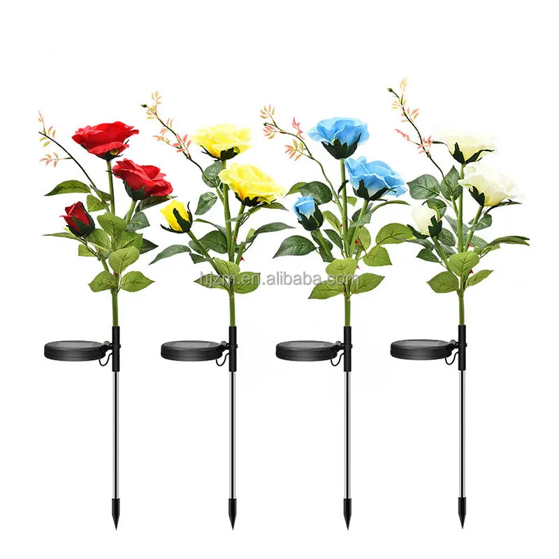 Outdoor Waterproof  3 5 Rose Flowers Solar Powered Garden Lights Decorative Solar Yard Lights For Patio Pathway Lawn Cemetery