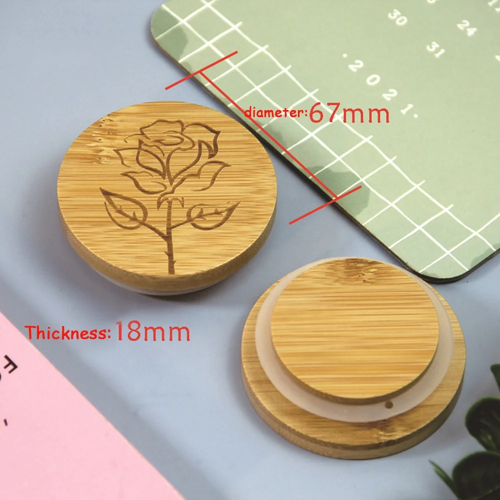 High quality custom logo 67mm diameter natural bamboo mason jar lid with silicone sealing ring