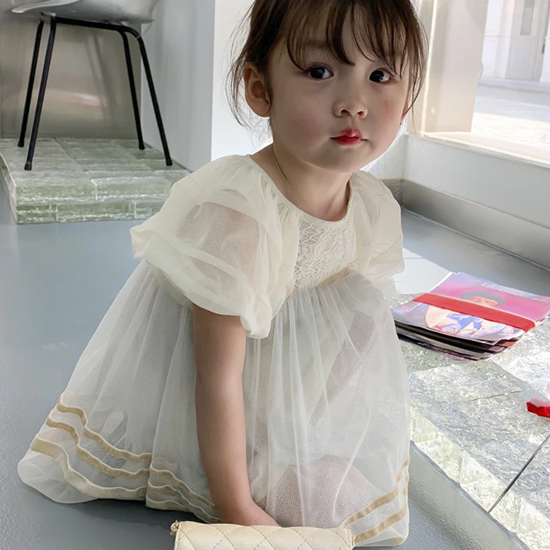 High-end Brand Wholesale Supplier Kids Dresses for Girls Birthday Breathable Puff Sleeves Baby Dress Summer Short Sleeve Casual