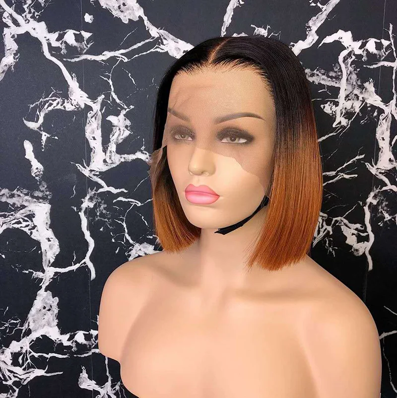 High Quality 13x4 Lace Front Wig 1B/27 Glueless Pre-Plucked Brazilian Virgin Hair Bob Wig 100% Human Hair Wig For Women