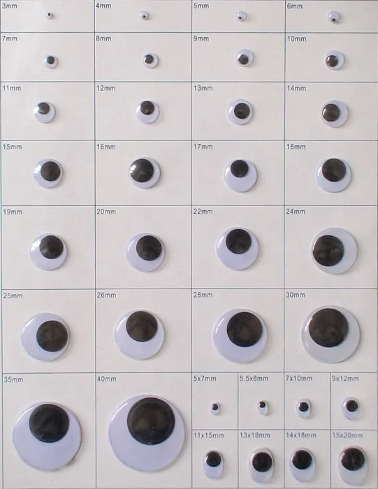 
COMPLY TO EU&USA STANDARD 3mm-50mm back button sew on adhesive oval color eyelash sticker googly eye, wiggle eye, moving eye 