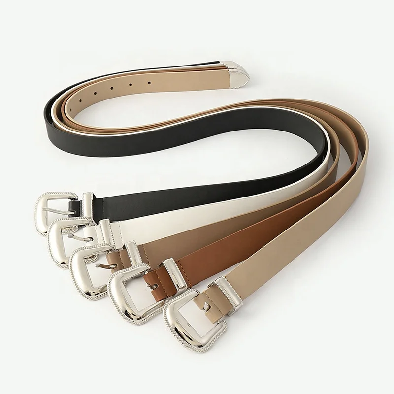 Silver Alloy Pin Buckle Belts for Women PU Leather Waist Belts Ladies Waistband for Jeans Dress