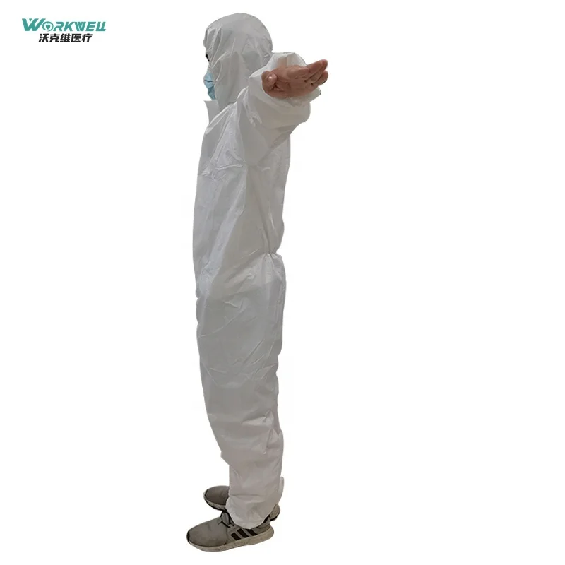 EN14126 Disposable TYPE6 Non Woven Tyvek suits 65g Biodegradable Elastic cuffs Coverall with hood Washable Reusable 510K