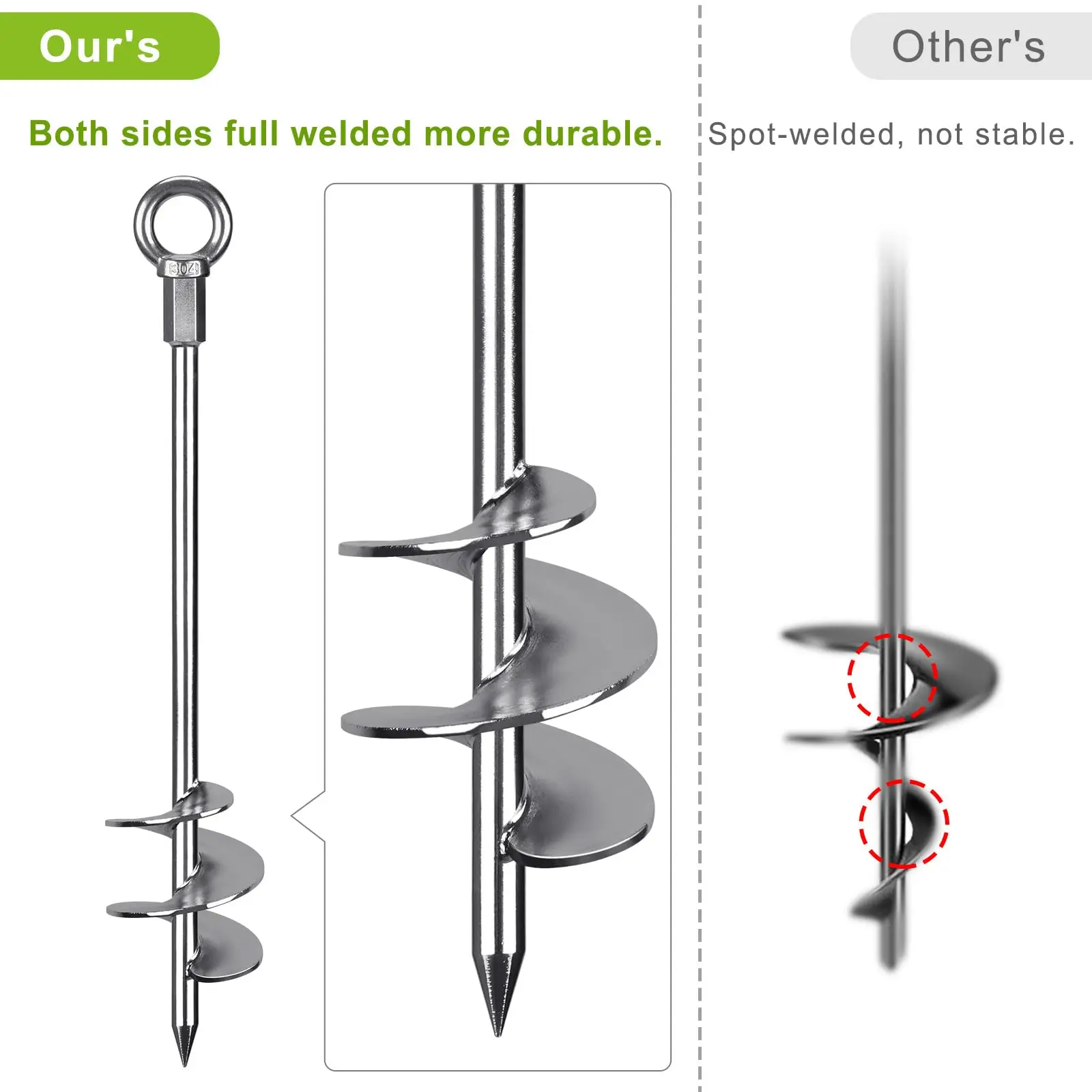 18 Inch Heavy Duty Screw in Ground Anchors Fully Welded Earth Anchor Stakes Carport Tent Hurricane High Wind Shed Ground Anchors
