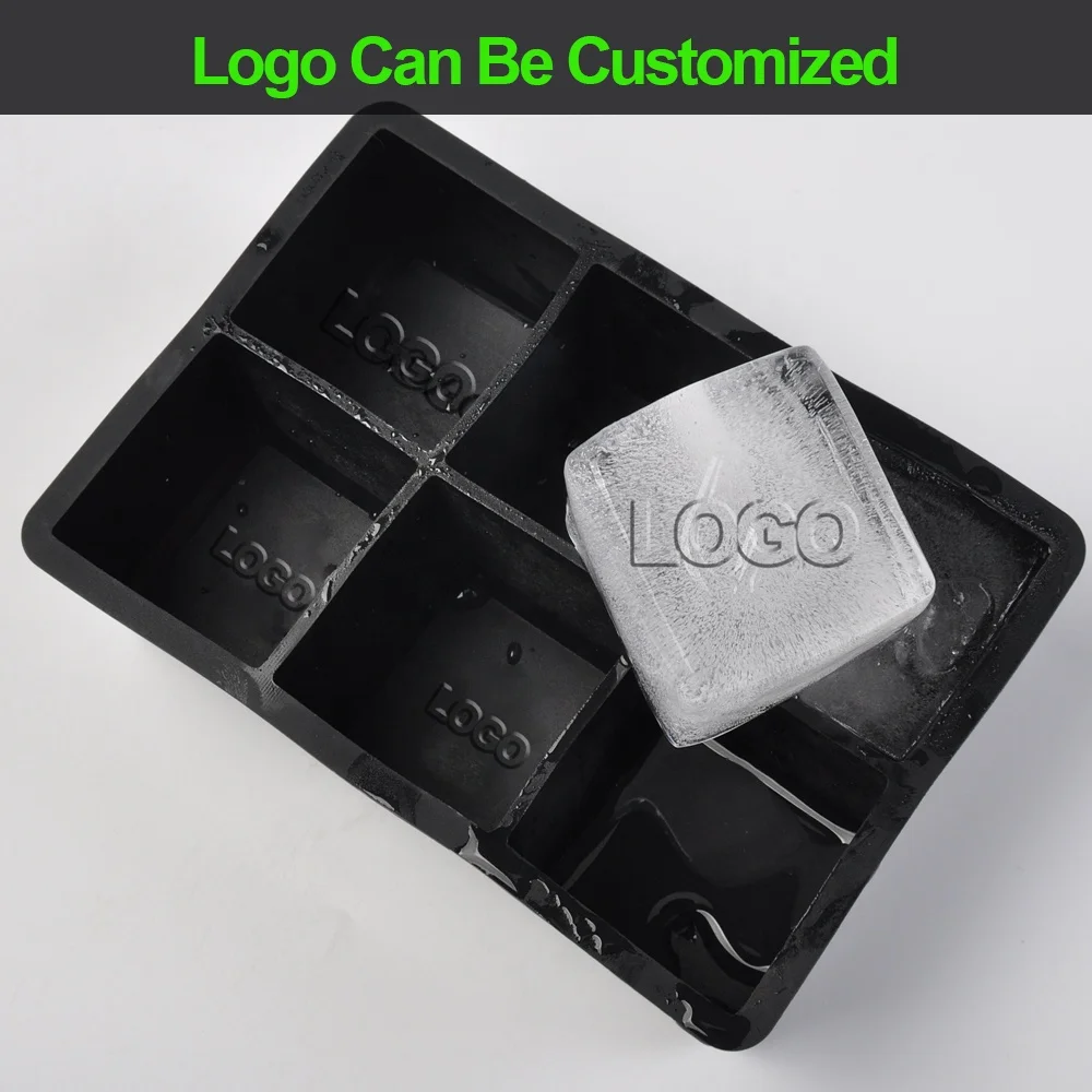 custom logo portable square ice cube moulds block maker mold silicone ice cube tray with lid