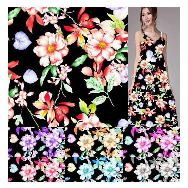 Stock Hot design printed 100% rayon fabric for ladies dress garment