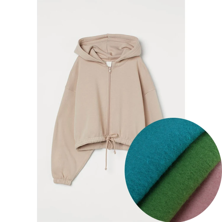 KF1147  50%cotton 50%poly  360gsm korea style brush  Knit Double Side Brushed One Side Anti Pilling cottonr Polar Fleece Fabric