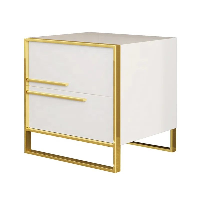 White color Bed side table  Luxury Bedside Table With Drawers