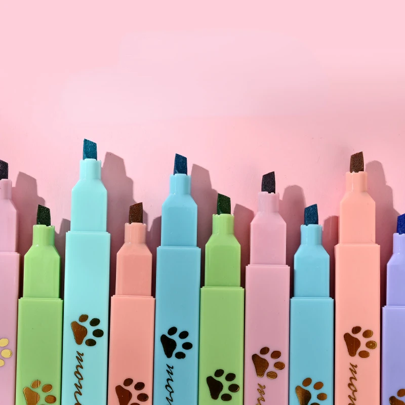 New Cute Cat Claw Highlighter Marking Key Point Marking Pen Office Stationery Highlighters 6 Colors