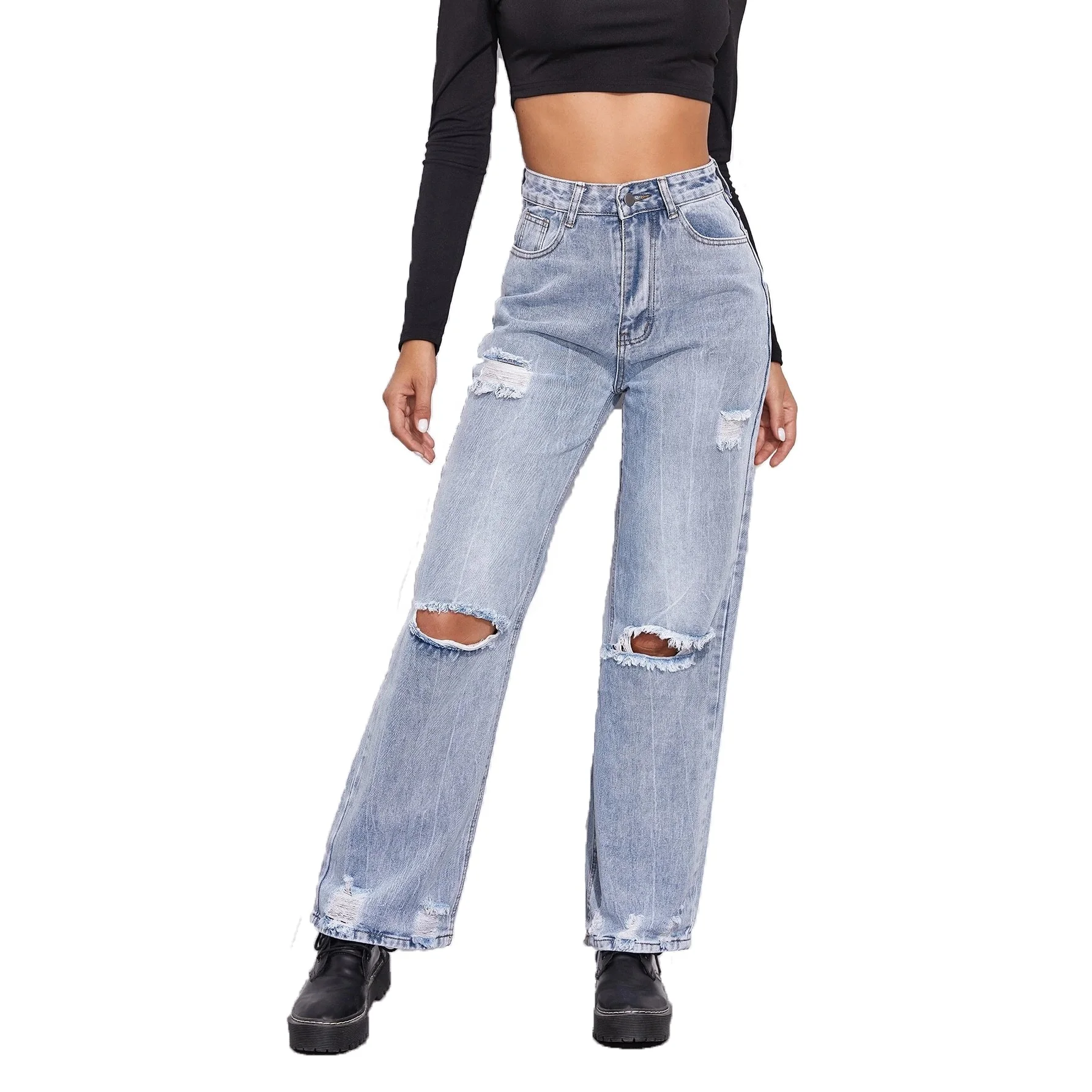 Женские джинсы с дырками SKYKINGDOM gz longchan, повседневные Прямые джинсы с дырками