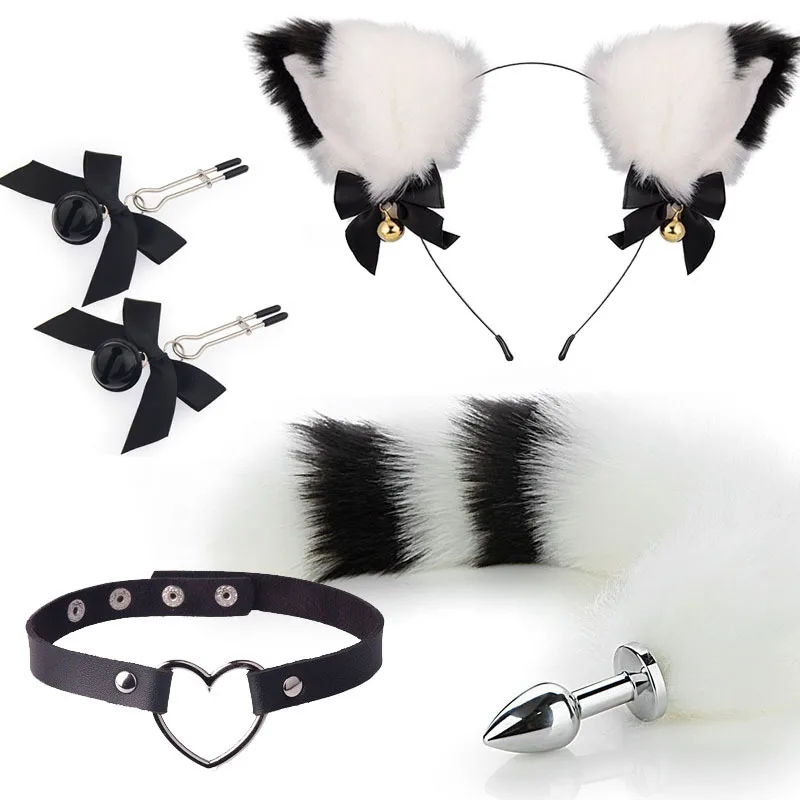 Adult Games Fox Tail Anal Plug Cat Ear Headdress Collar Sex Toys For Women