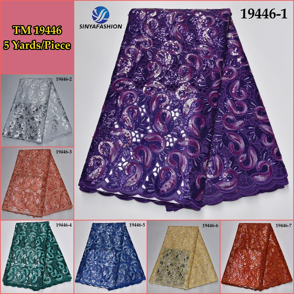 Sinya New Style African Organza Lace Fabrics 5 Yards Hot Sale French Sequins Lace Embroidered Fabric for Wedding Party