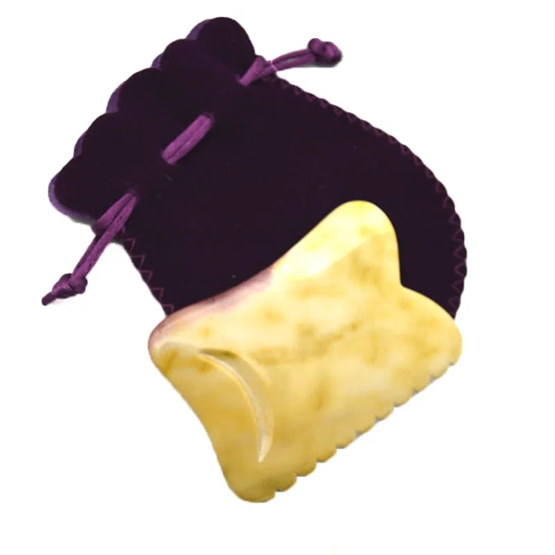 U shape Mookaite Gua Sha Scraping Massage Tools with Smooth Edge Yellow Stone Guasha Face and Body Therapy Tool for Anti-wrinkle