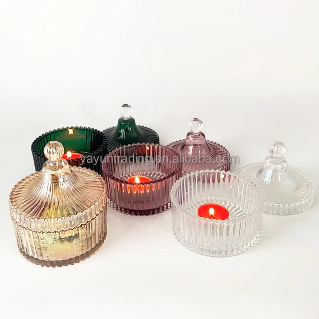 Luxury colorful candy jar candle container bowl dome shape with tower lids for home storage with gift box glass candle holder