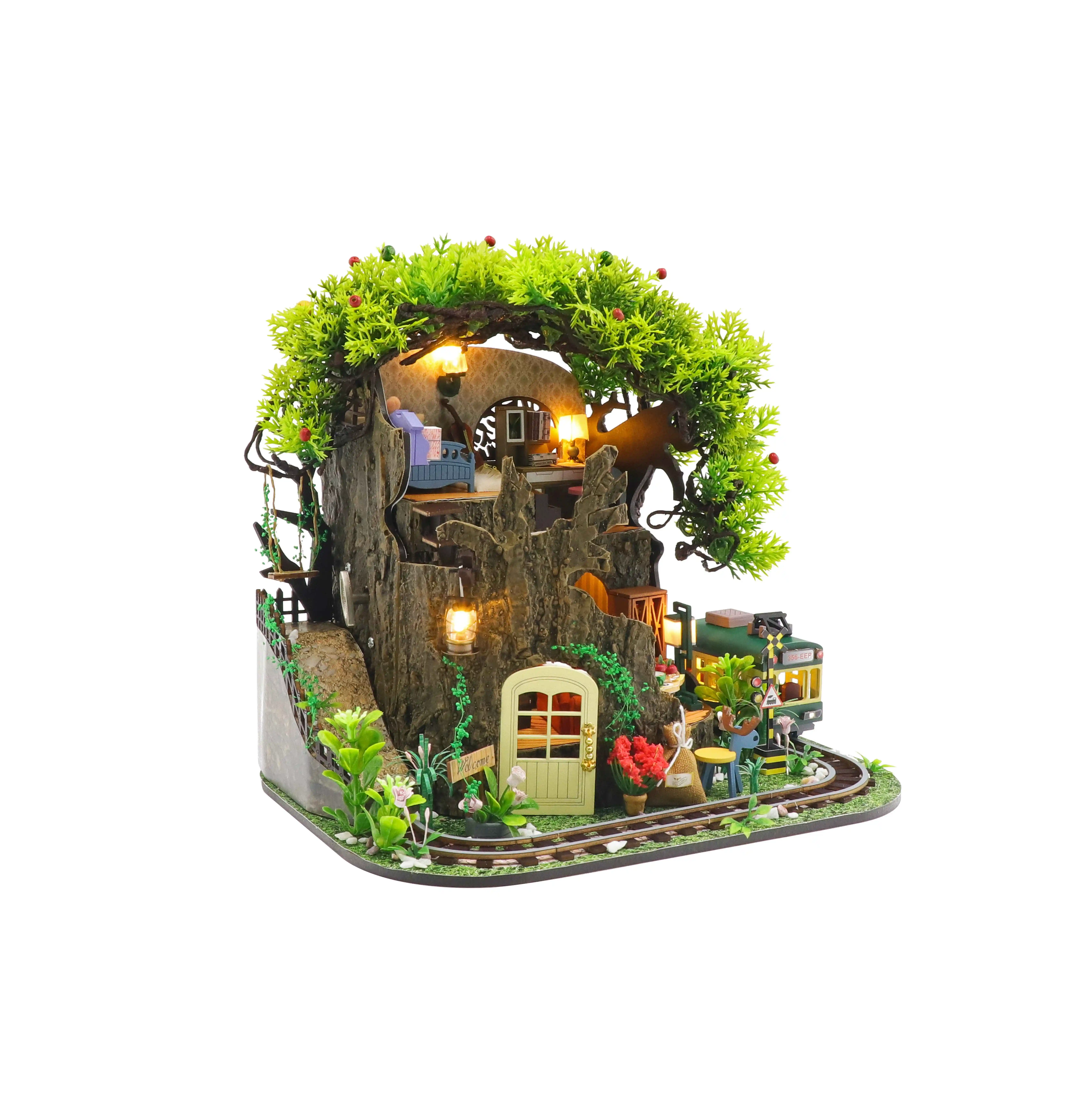 Popular 3D Wooden Miniature Tree House Model Puzzle Dollhouse Doll Houses For Kids Other Educational Toys