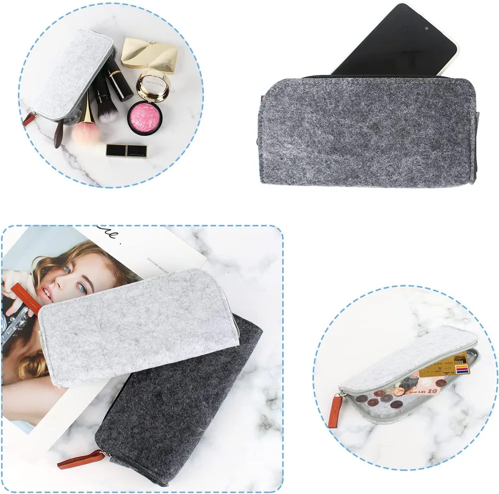 Felt Pencil Case Multifunctional Pencil Case Bag Pouch Large Capacity Pen Bag Pouch with Zippers for Teenagers Schools