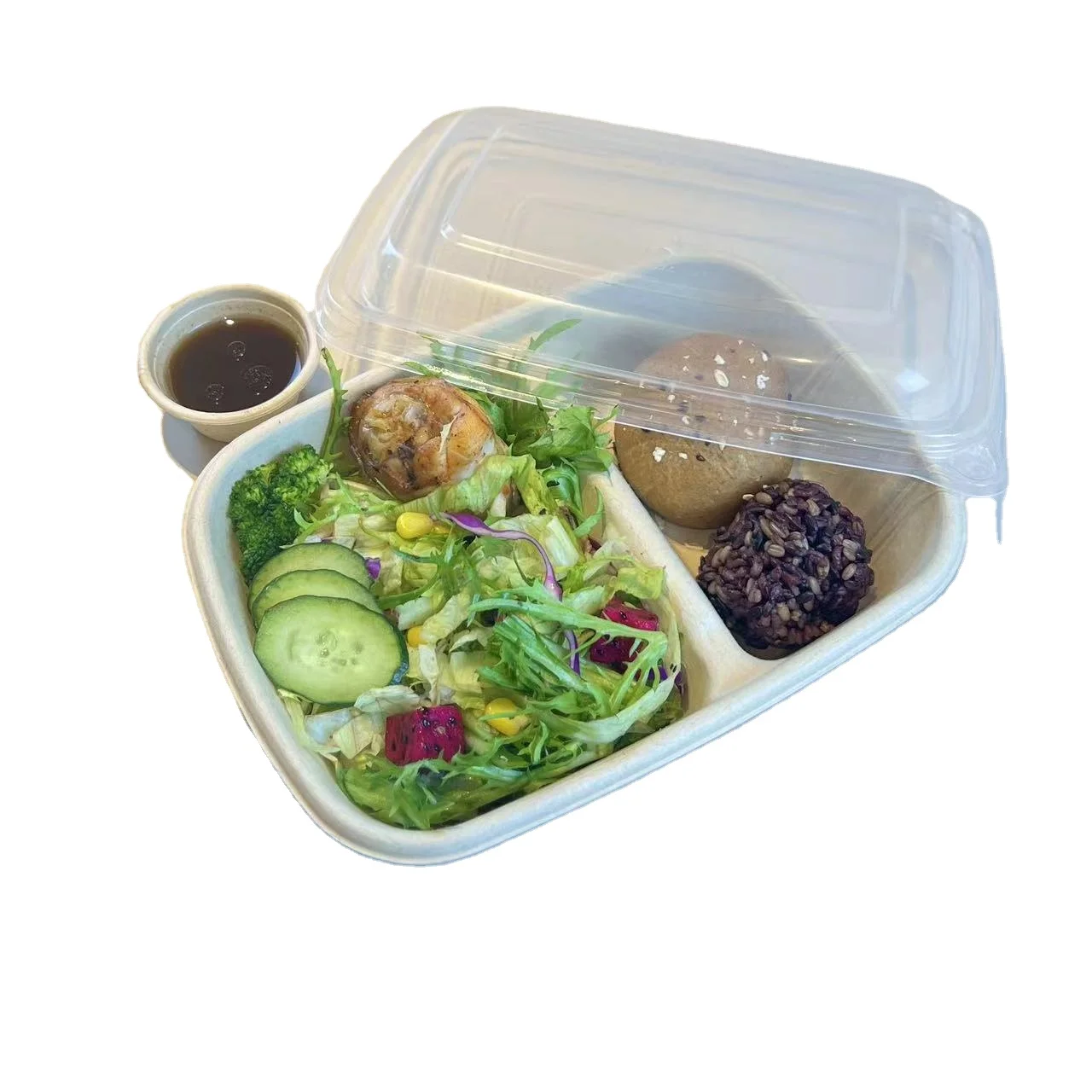 Plastic Free Disposable Sugarcane Tableware Bagasse 1200ml 2 Compartments Box with Pet Lid20241010