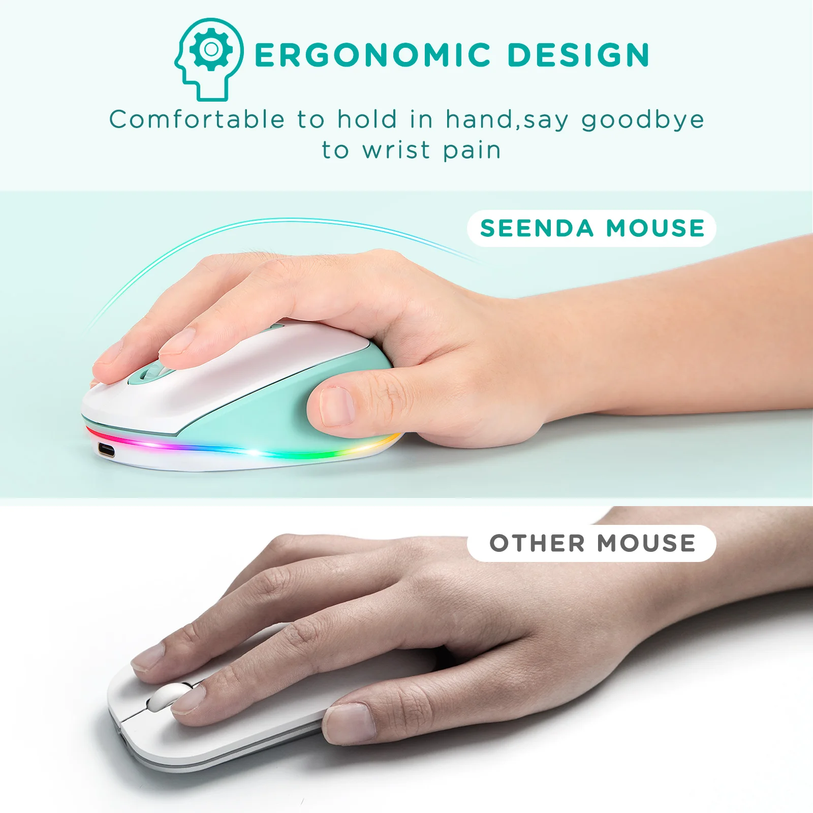 Quiet LED Mouse with USB Receiver Rechargeable Light Up Mice  Adjustable DPI for Laptop Computer Mint seenda Wireless Mouse