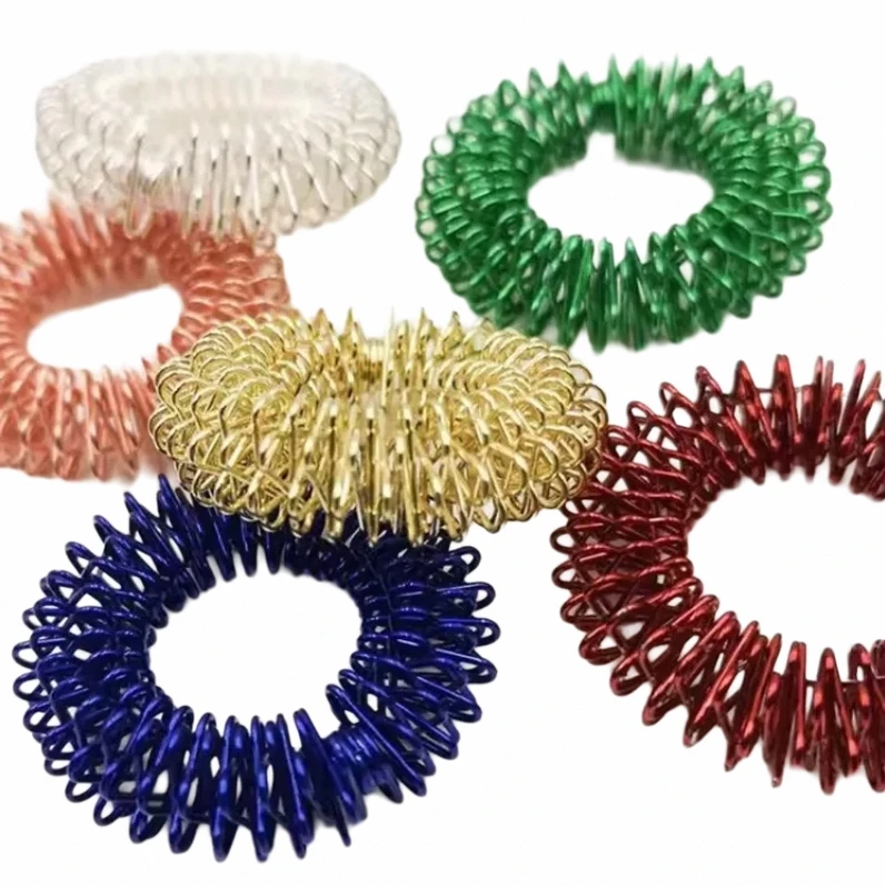 Unisex Colorful Plastic Mini Spring Finger Massager Ring Acupressure Device for Party Use