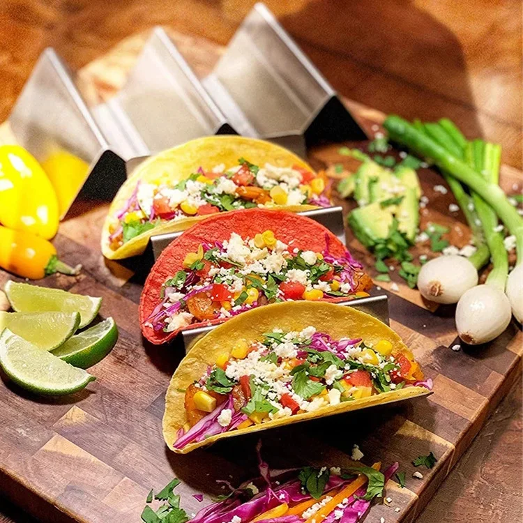 Factory wholesale Reusable Food garde 3 pack Taco stand holder Stainless Steel taco rack kitchen gadgets