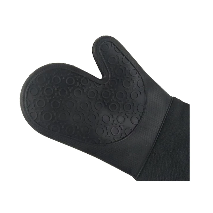 high quality fashionable Black cotton oven mitt Heat Resistant long silicone oven mitts