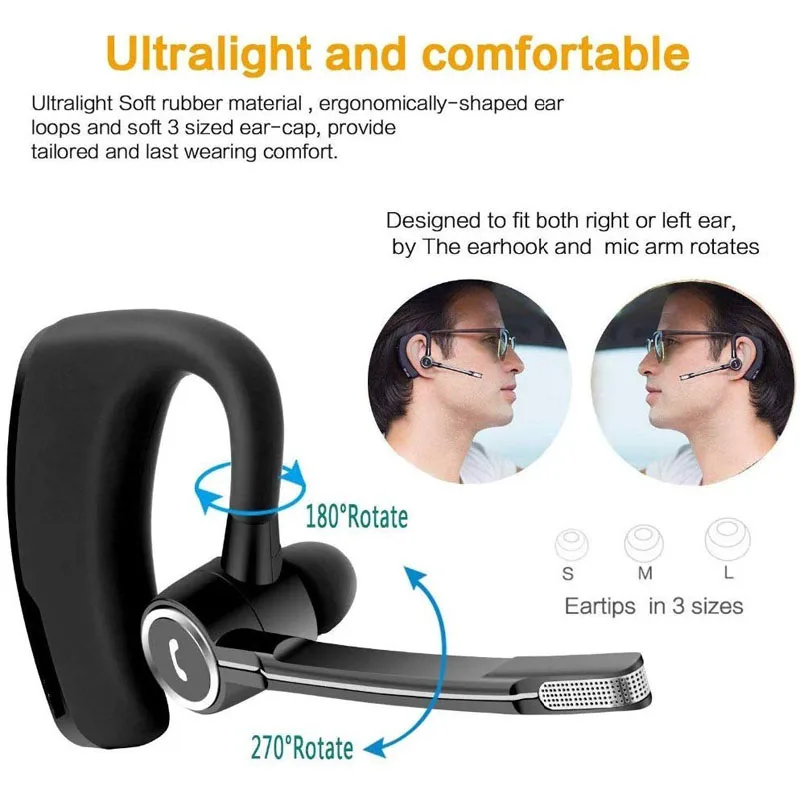 
V8 V9 Stereo Smart BT4.1 Earphone Business Wireless Headset Ear-hook Headphones with Mic For phones 