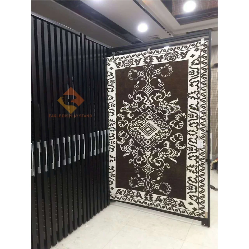 Metal pull-out carpet display stand double-sided hanging rug stand floor mat blanket storage showcase yoga mat  save space