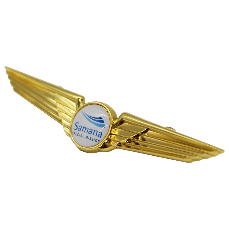New Design Custom Logo Metal Pin 3D Engraved Custom Design Aviation Souvenir Wings Metal Pin Badge