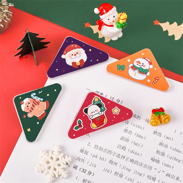 Wholesale Price 2025 new trending kawaii christmas gifts stationery custom Plastic material bookmark paper clip triangle shapes