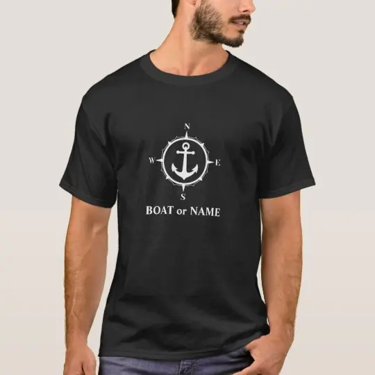 MGOO high quality nautical compass printing logo regular fitting heavy weight unisex black t shirt