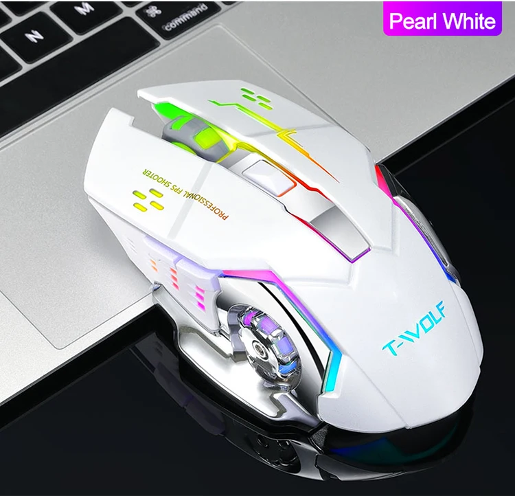 Q13 Mechanical Wireless Gaming Mouse RGB Backlit Glowing Gaming Mouse Rechargeable 2400dpi 6Keys Wireless Ergonomic Mouse Gamer