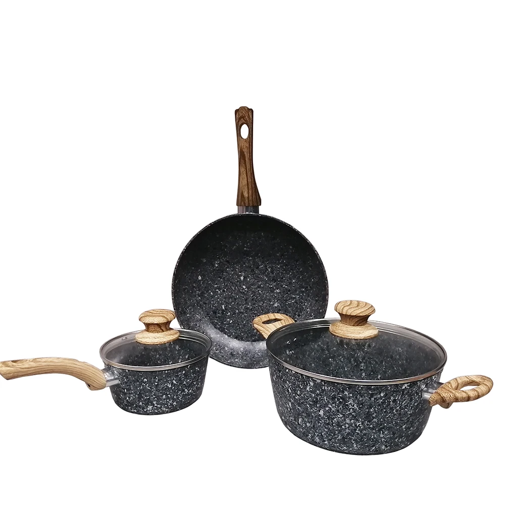 5 pcs Nonstick Cookware Set Durable Granite  Cooking Pots and Pans Factory Sale for Camping or Gift