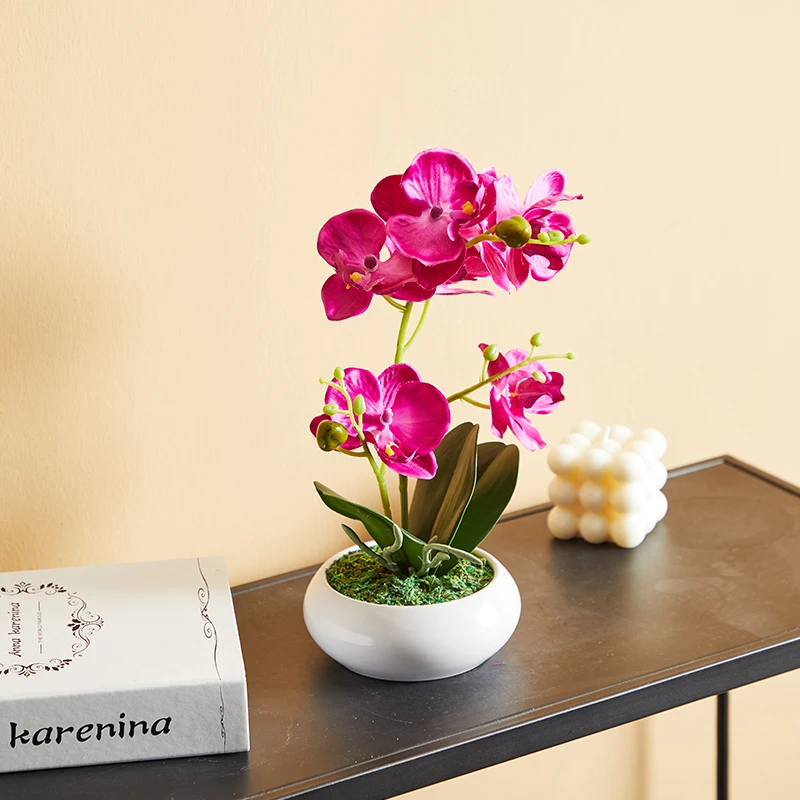  PRIMAISON Artificial Orchid with Ceramic White Vase Indoor Decor Table Decoration plastic Plant Pot