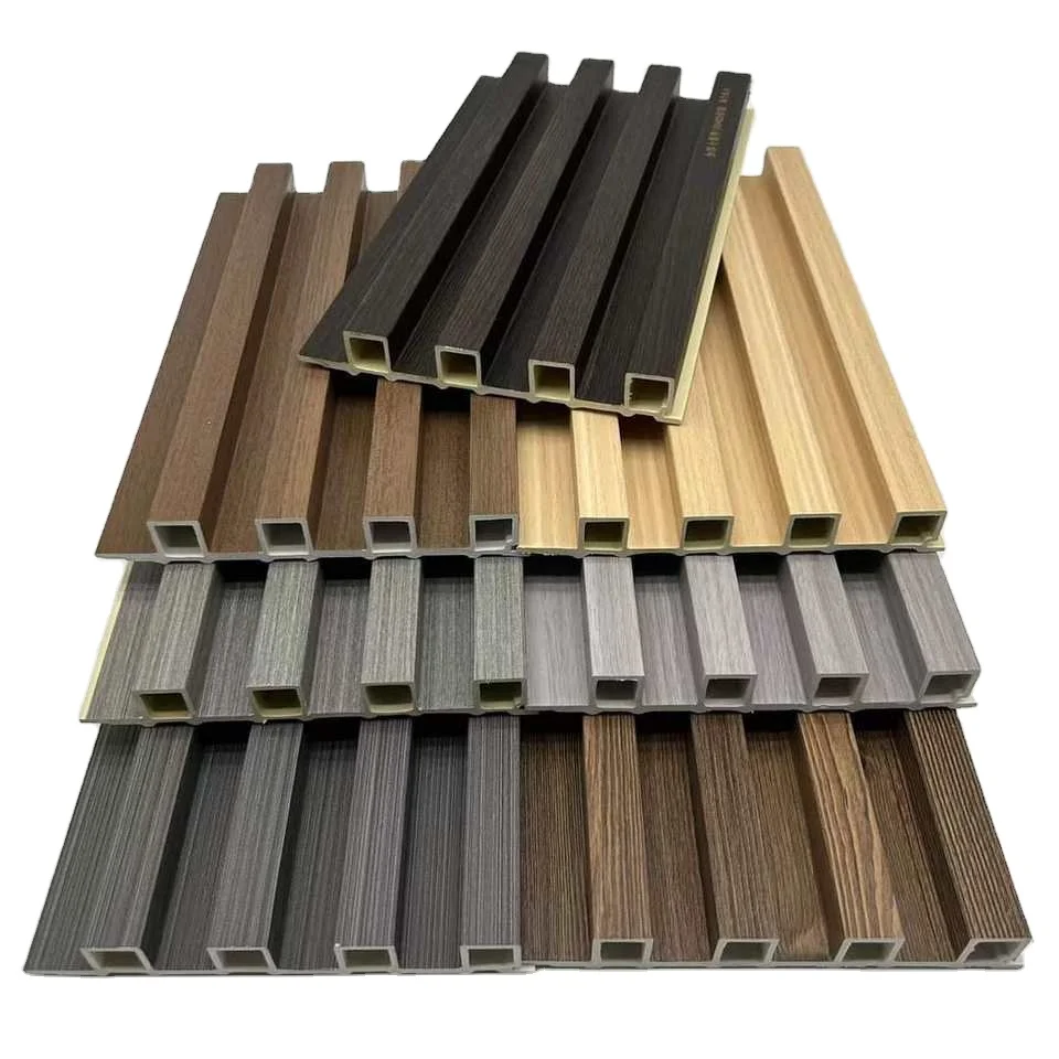 Wooden pvc composite wall panel wpc co-extruded wall cladding fluted exterior design siding outdoor fence board