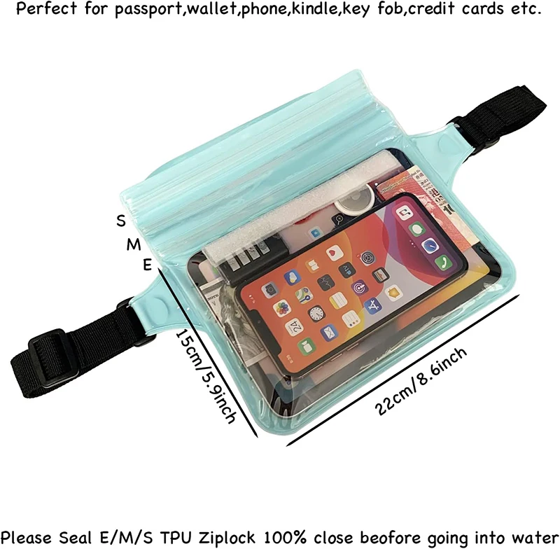 Waterproof Pouch Bag Transparent Screen Touchable Cell Phone Bags With Adjustable Waist Strap For Travel Beach Swimming Boating