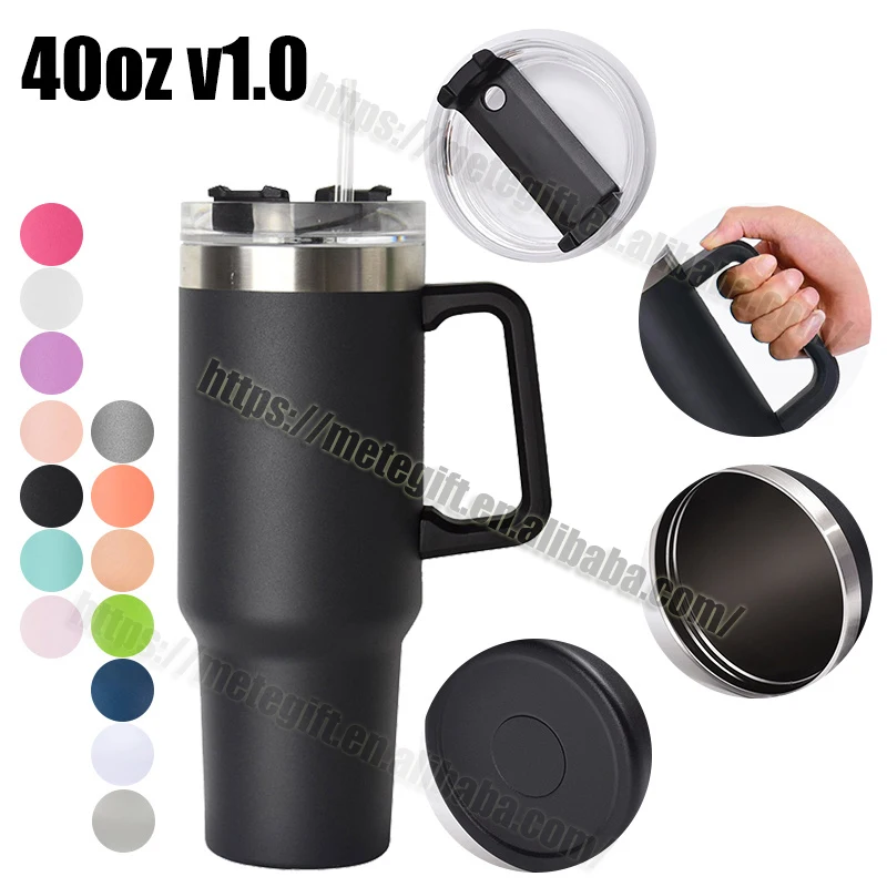 Wholesale Bulk Stainless Steel Double Wall Insulated  40 oz 40 oz Cup Mug Tumbler with Handle Stanleys Quencher Travel and Straw