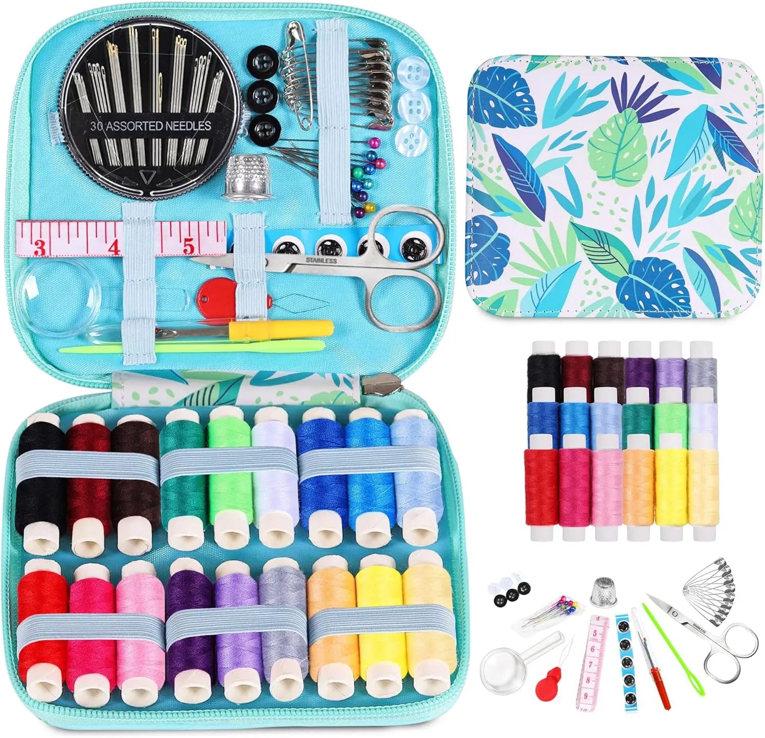 86pcs Blue Leaves pattern Sewing KIT for Beginner & Kids , Wholesale high-quality sets With Scissors Tape measure