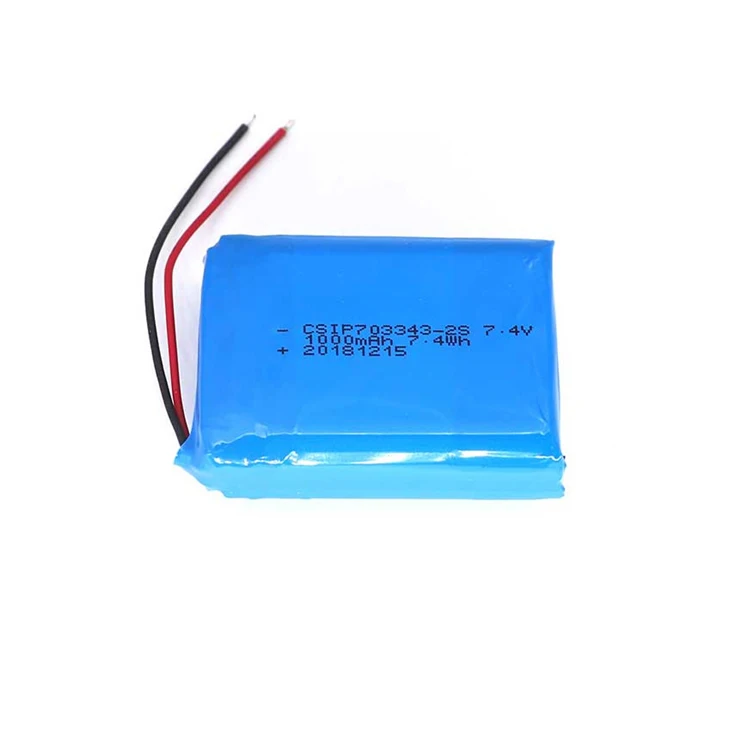7,4 В литий-полимерный аккумулятор 1000 мАч 2S1P 703343 литий-полимерный аккумулятор> 500 раз-30 ~ + 65 ℃ 1020 мАч CN;GUA YES, перезаряжаемый CSIP Rohs