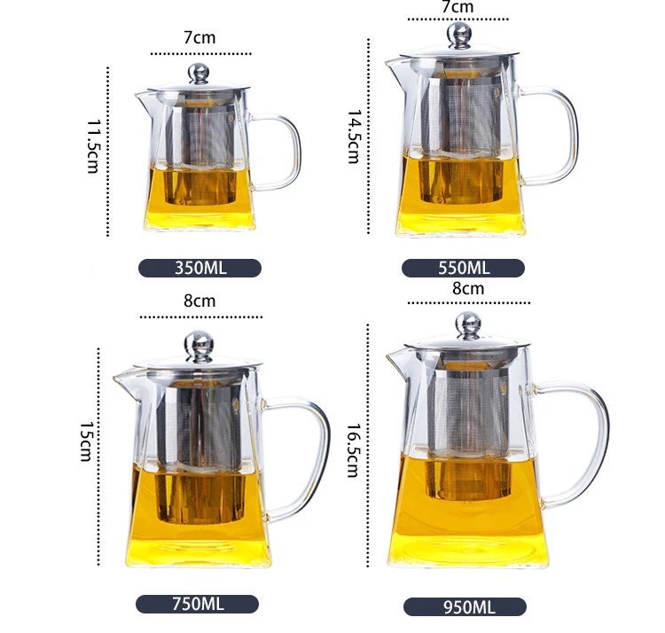 factory supply large capacity steeping teapot stainless steel filter flower borosilicate glass teapot with cups